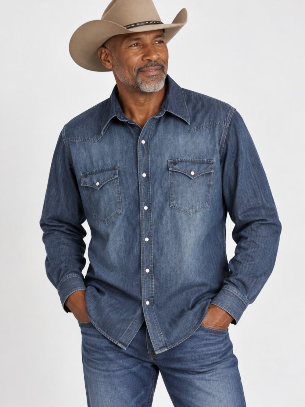Stetson Mens Denim Pearl Snap Western Shirt Blue Cowboy Rodeo Ranchcore Sz XL